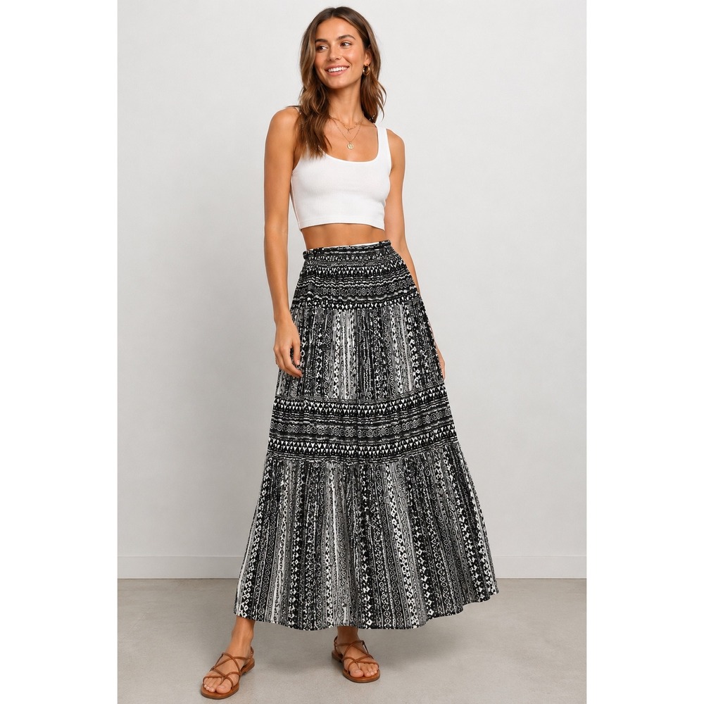 Erica Brooke Collection Maxi Skirt Plus Size 24 Peasant Tribal Boho Tiered Black